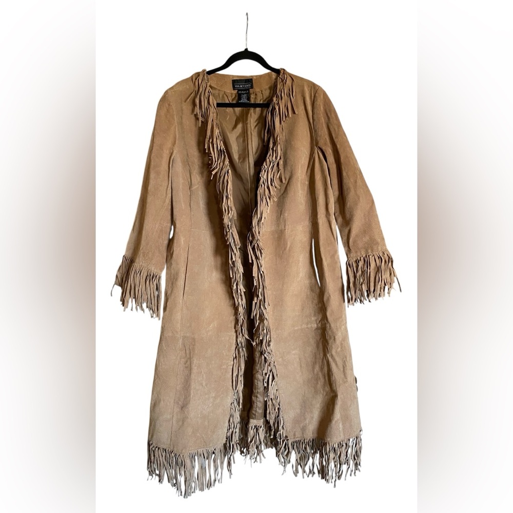 VIA ACCENTI 100% LEATHER Tan Fringe Trench Coat Size 20W